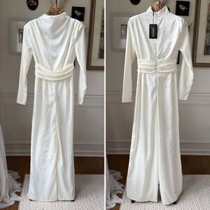 NWT PrettyLittleThing Ivory Satin High Neck Jumpsuit 6